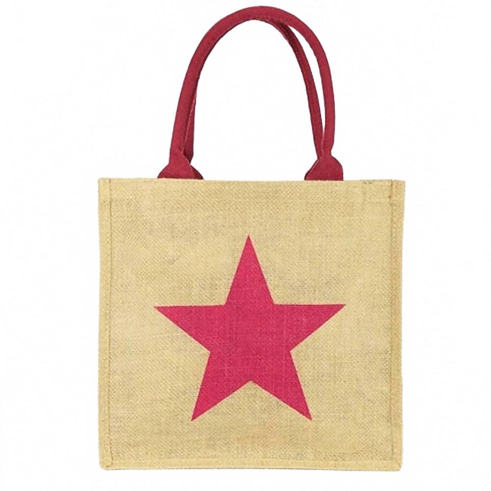 NEW 22TOTE women's lightweight star straw tote bag in fuchsia tan